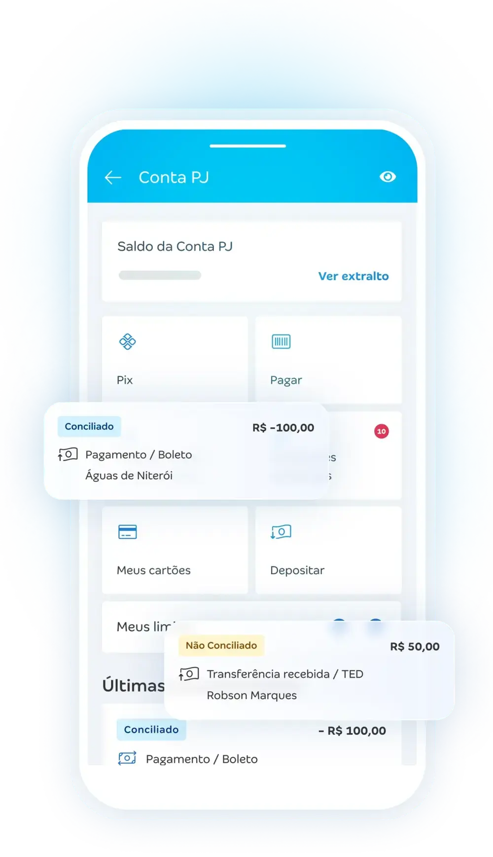 Tela da Conta PJ no aplicativo da Conta Azul