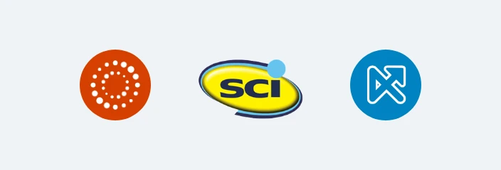 Logos dos sistemas contábeis Domínio, SCI e Alterdata, que recebem as notas automaticamente.